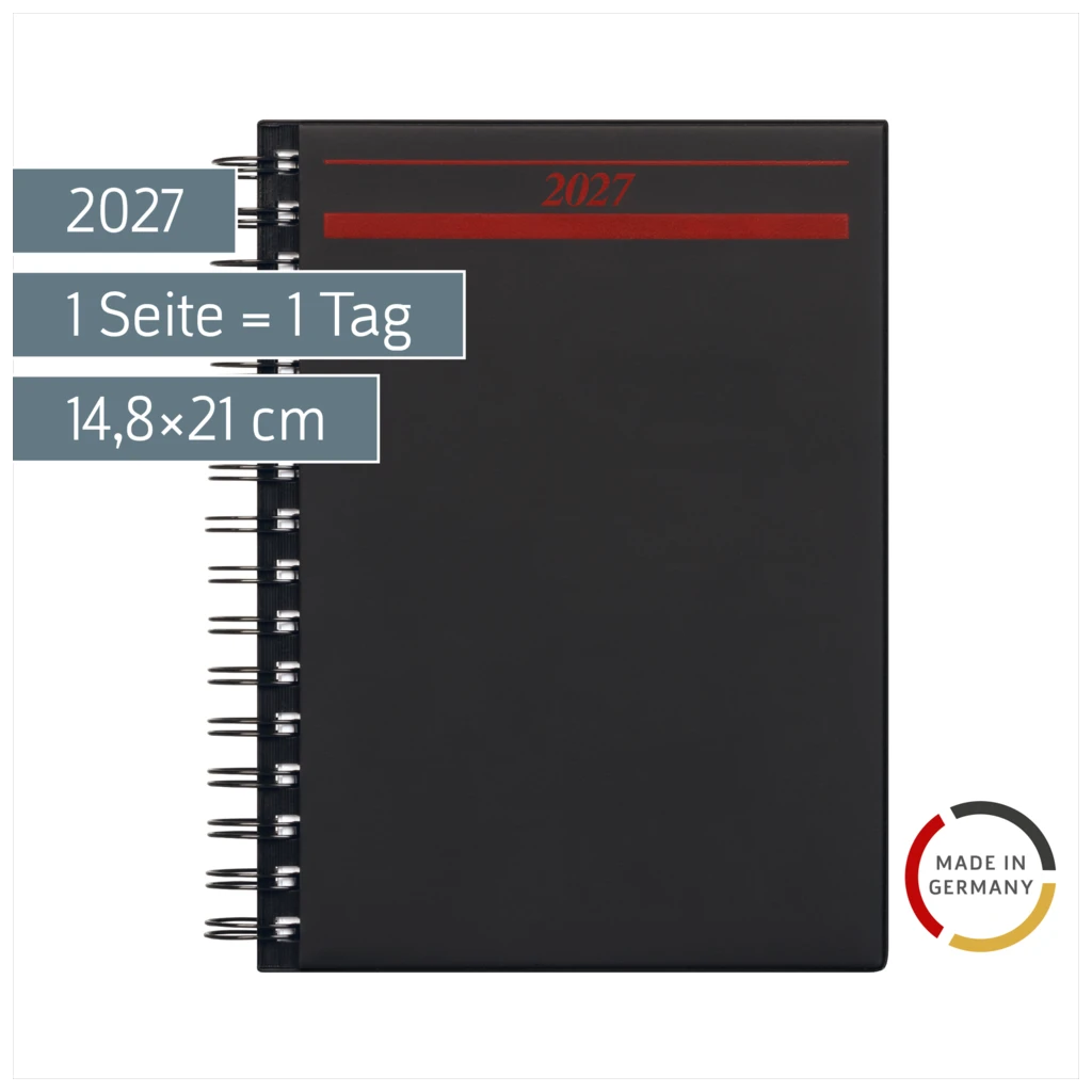 Buchkalender Mod. Timing 1 2027 | A5, Kunststoff, schwarz