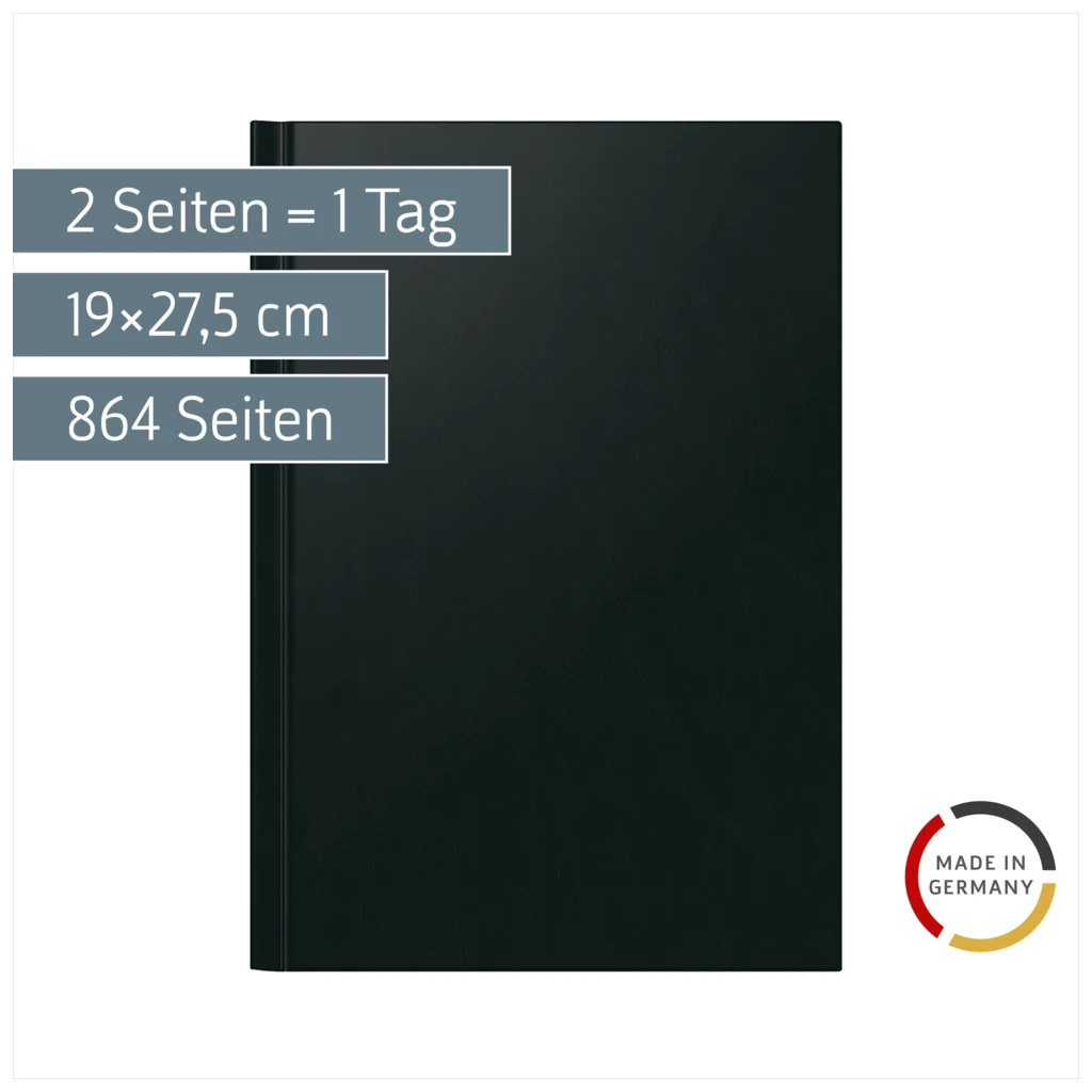 Buchkalender Mod. Ultraplan | 19×27,5 cm, Kunststoff, schwarz