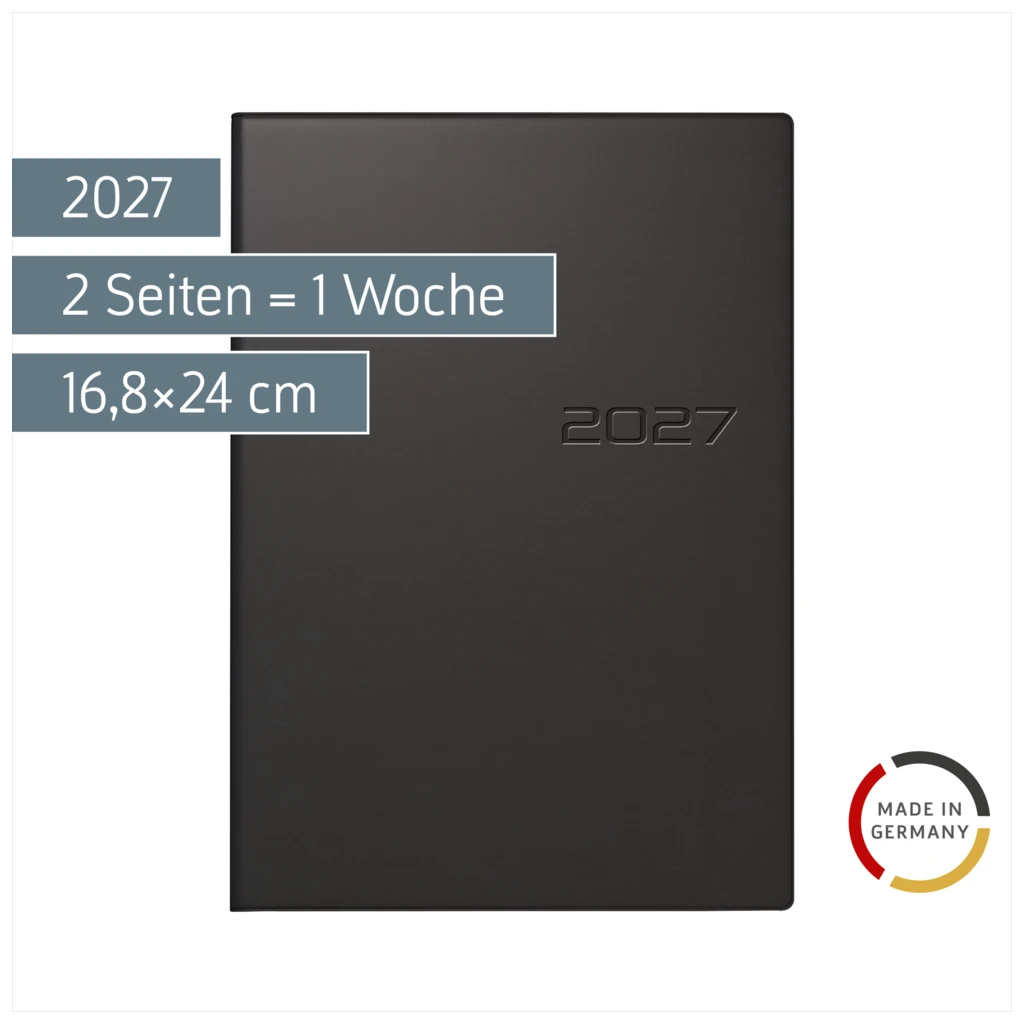 Buchkalender Mod. studioplan int. 2027 | 16,8×24 cm, Kunststoff, schwarz