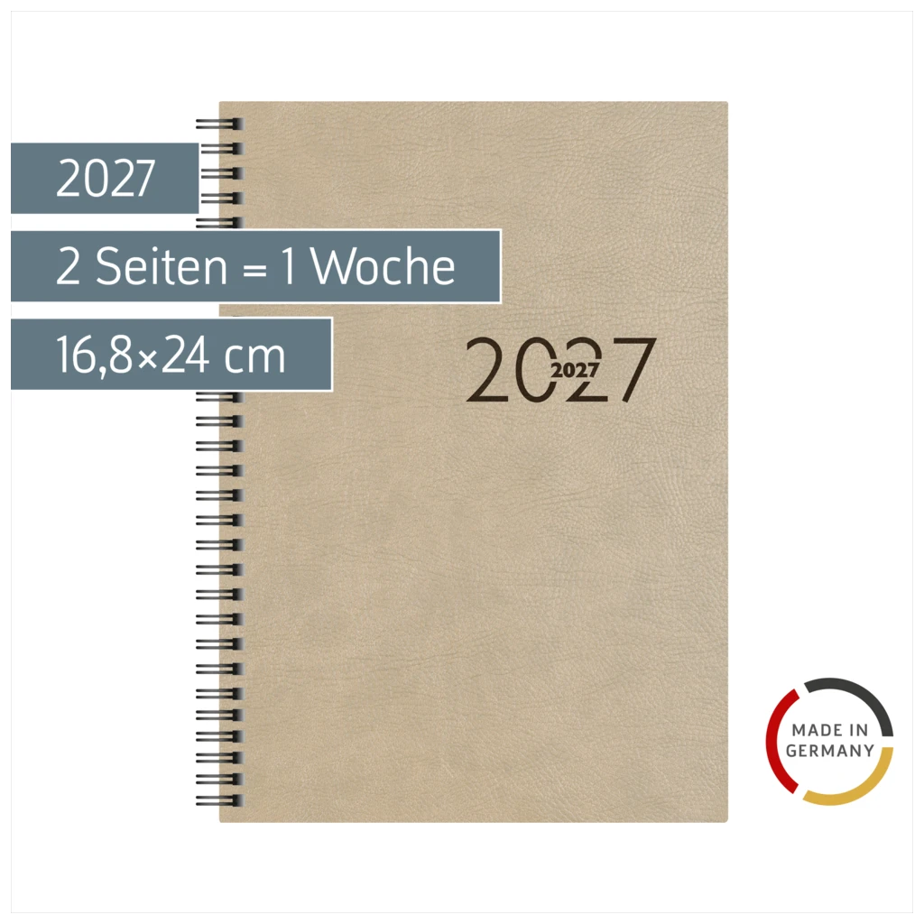 Buchkalender Mod. studioplan int. 2027 | 16,8×24 cm, Kunstleder, grau