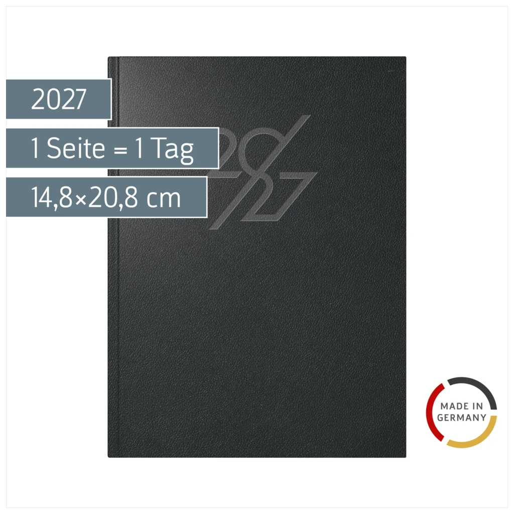 Buchkalender Mod. Mentor 2027 | A5, Kunstleder, schwarz