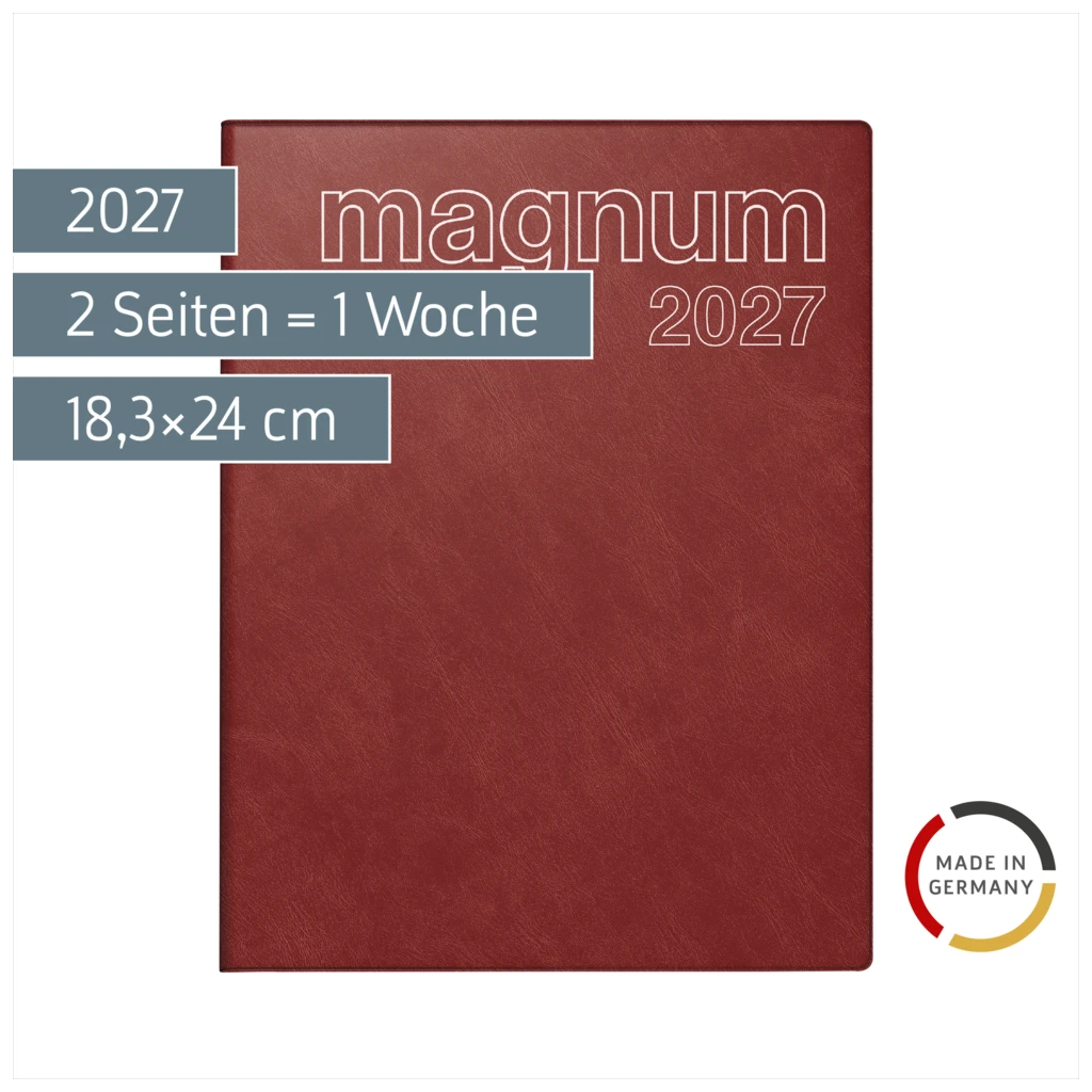 Buchkalender Mod. magnum 2027 | 18,3×24 cm, Kunststoff, weinrot