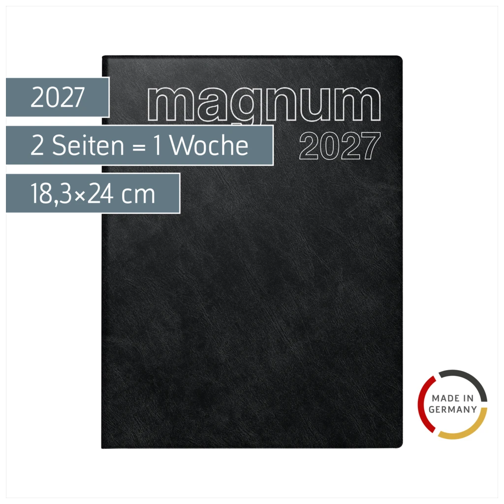 Buchkalender Mod. magnum 2027 | 18,3×24 cm, Kunststoff, schwarz