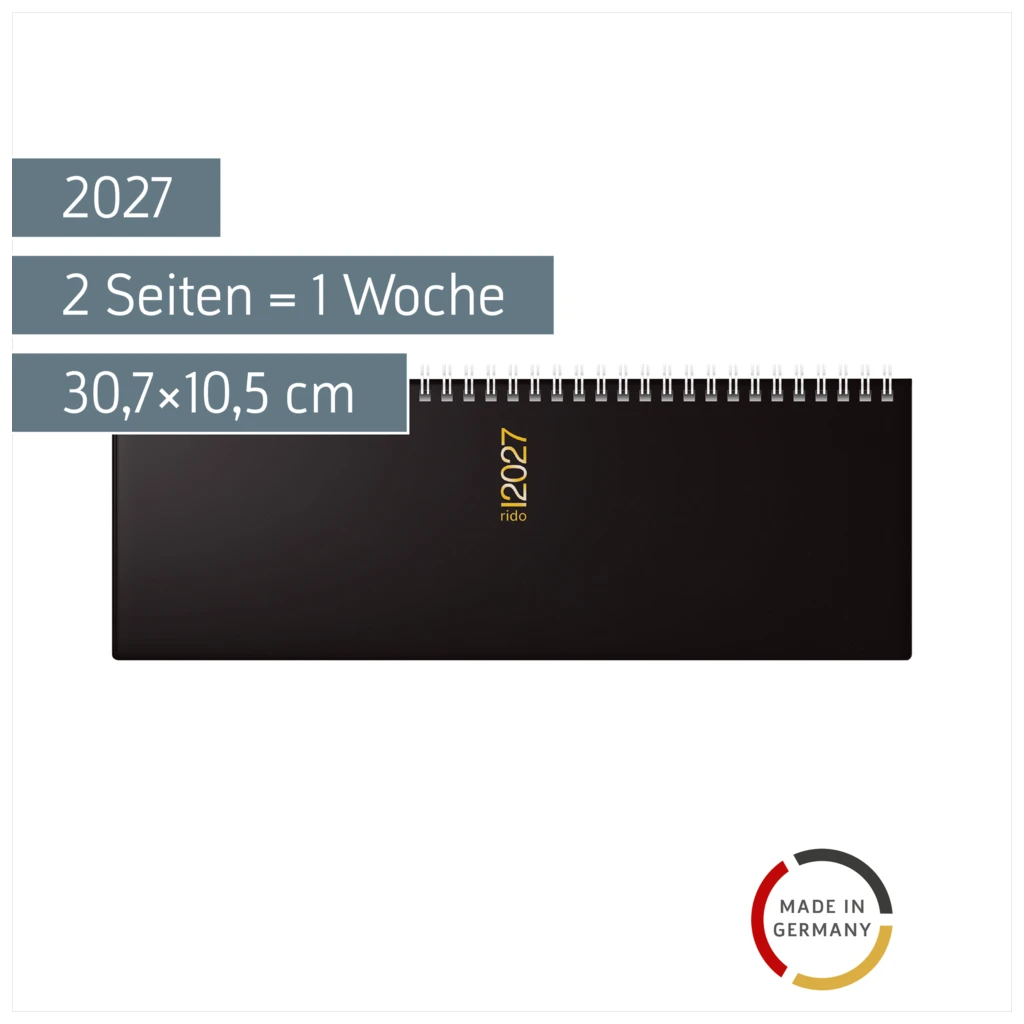 Querterminbuch Mod. ac-Wochenquerterminer 2027 | 30,7×10,5 cm, Kunststoff, schwarz