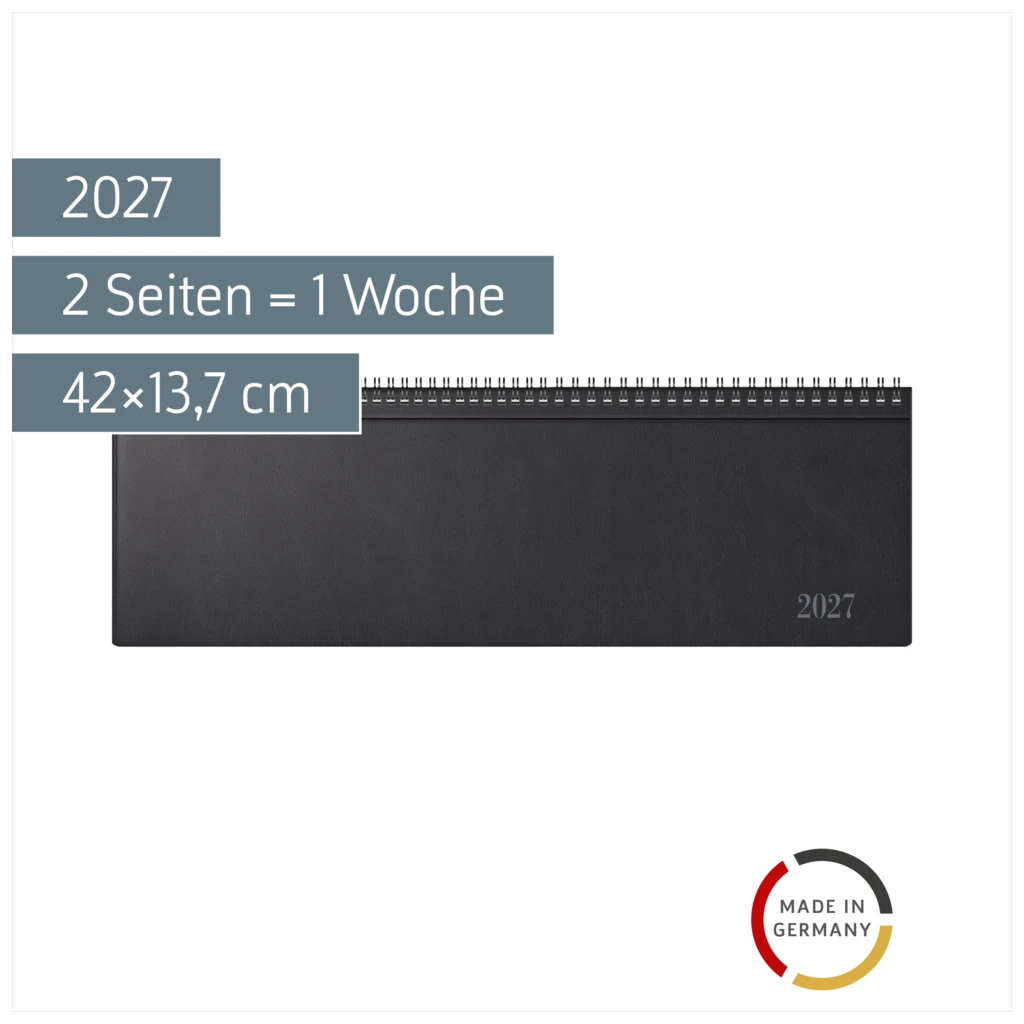 Querterminbuch Mod. futura 5 2027 | 42×13,7 cm, Kunststoff, schwarz