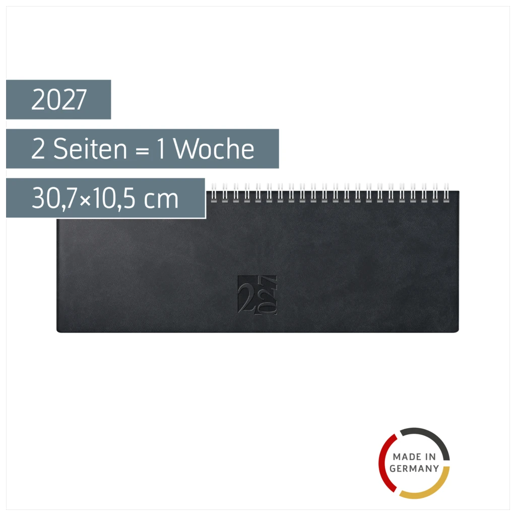 Querterminbuch Mod. ac-Wochenquerterminer 2027 | 30,7×10,5 cm, Kunstleder, schwarz