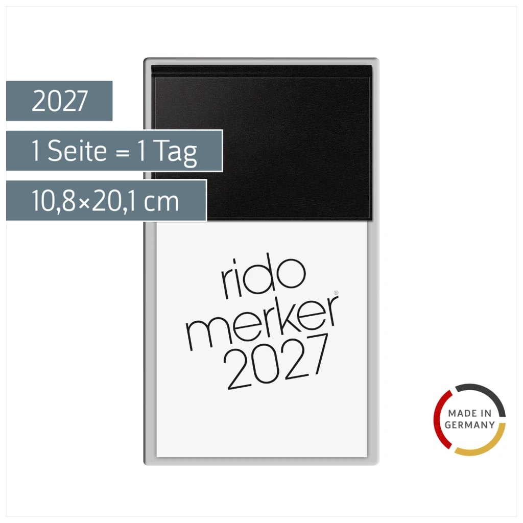 Vormerkbuch Mod. Merker 2027 | 10,8×20,1 cm, Kunststoff, schwarz