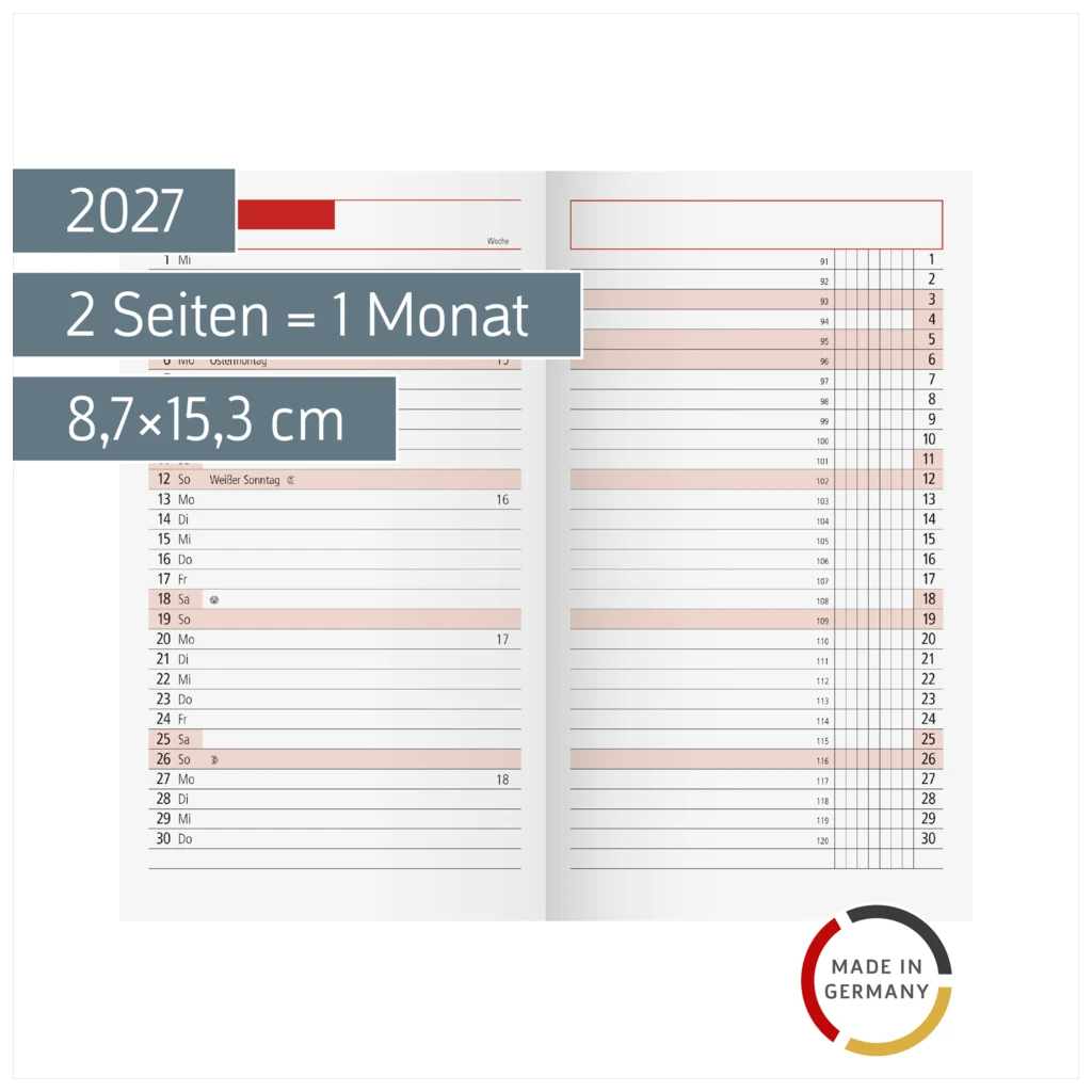 Monats-Ersatzkalendarium Mod. TM 11 2027 | 8,7×15,3 cm, Karton, weiß