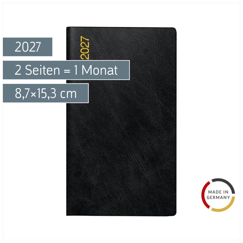 Taschenkalender Mod. Miniplaner d 15 2027 | A6, Kunststoff, schwarz