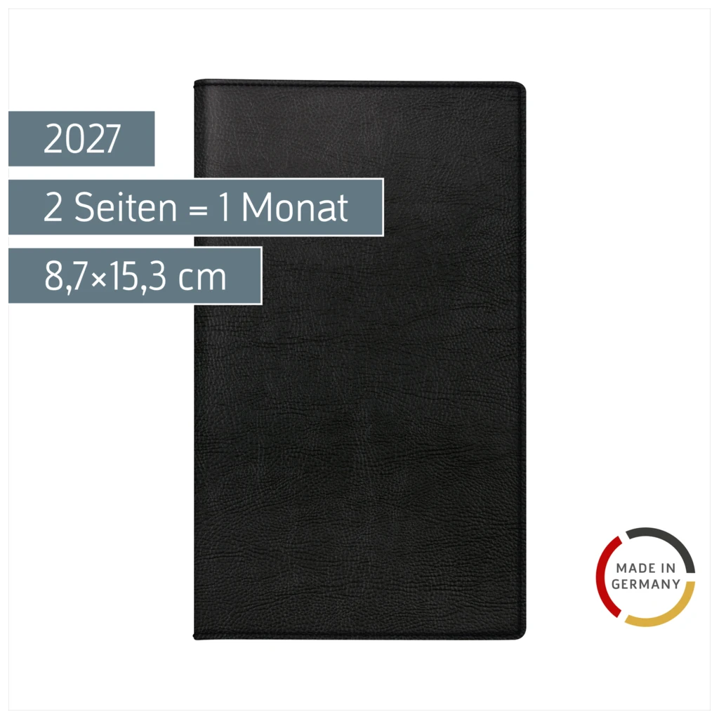 Taschenkalender Mod. M-Planer 2027 | A6, Kunstleder, schwarz