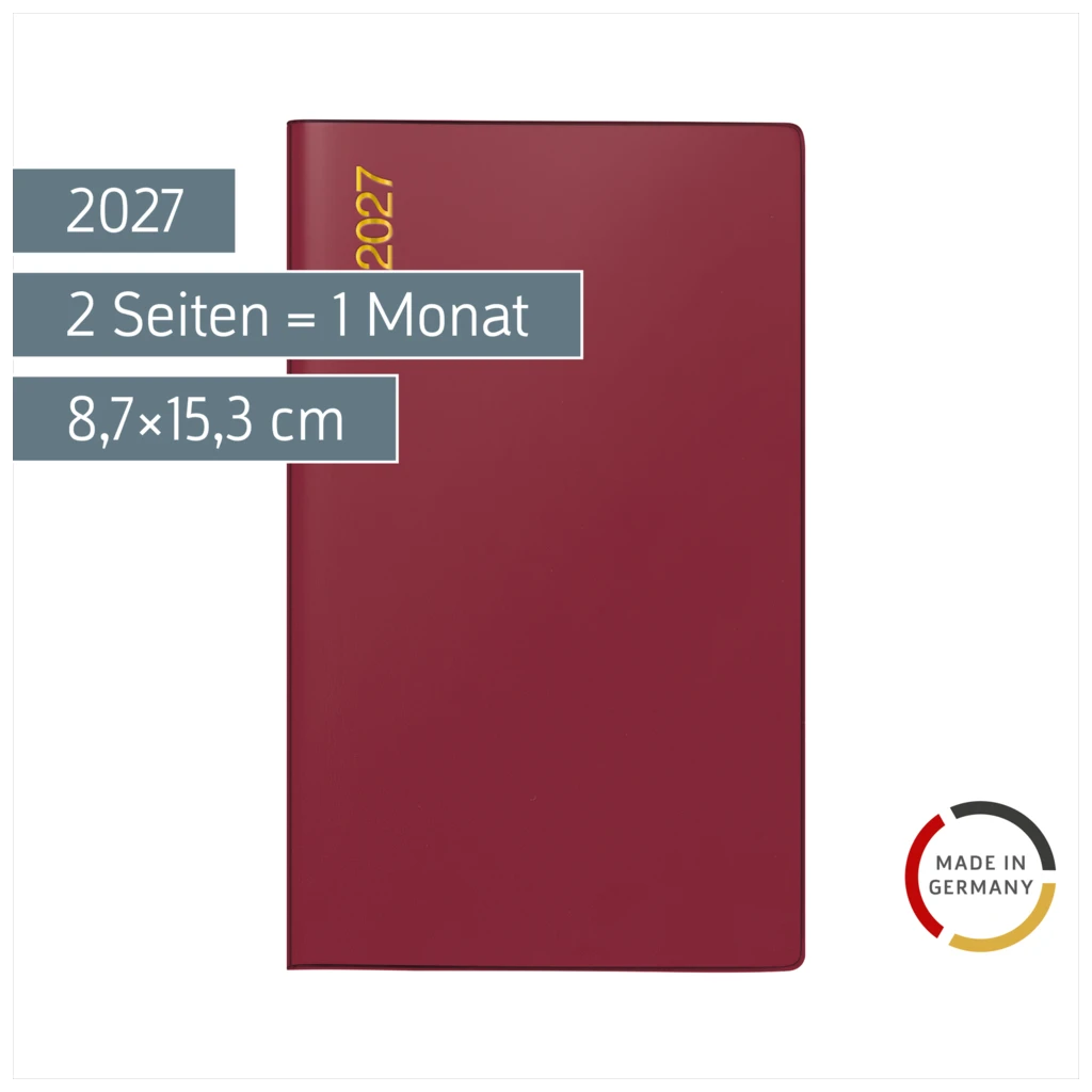 Taschenkalender Mod. M-Planer 2027 | A6, Kunststoff, bordeaux