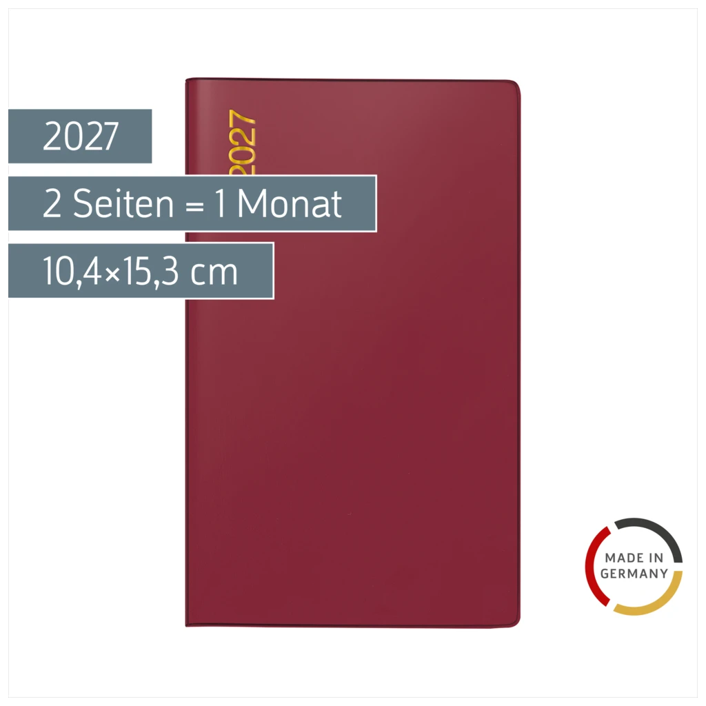 Taschenkalender Mod. uni-planer 2027 | A6, Kunststoff, bordeaux