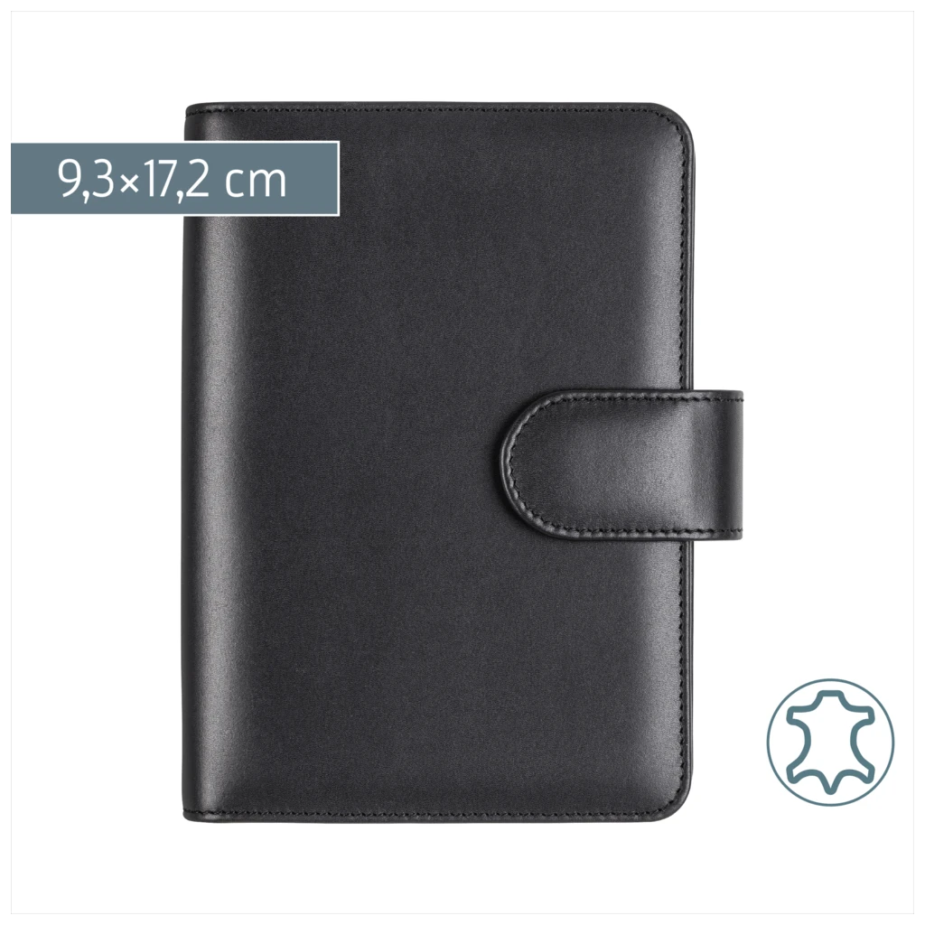 Ringbuch Zeitplansystem Timing 2 | 9,3×17,2 cm, Leder, schwarz
