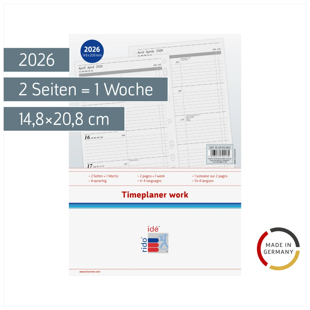 Wochenkalendarium Timeplaner Work 2026 | A5, schwarz
