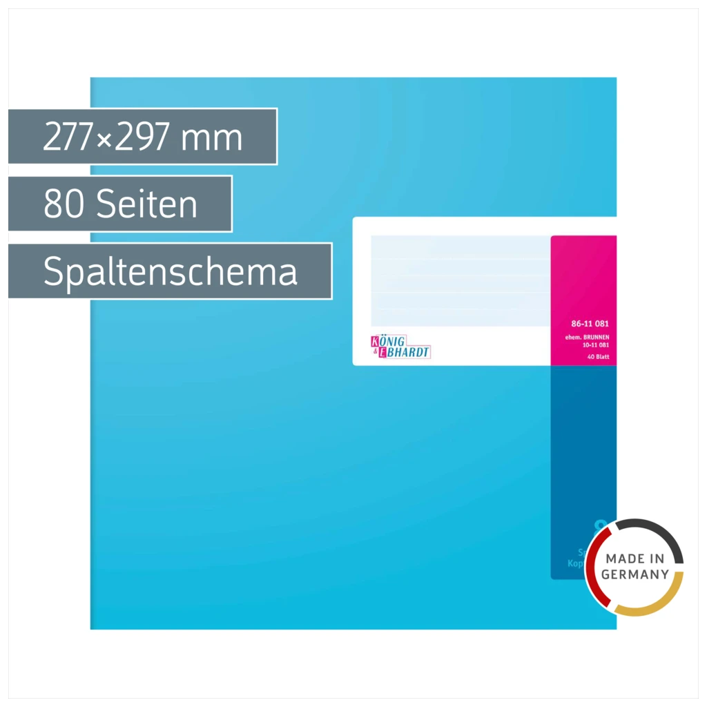 Spaltenbuch mit Kopfleiste | 277×297 mm, 80 Seiten, Spaltenschema, Karton, magenta/hellblau