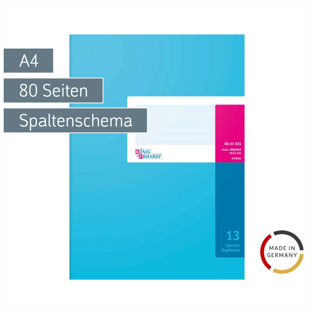 Spaltenbuch mit Kopfleiste | A4, 80 Seiten, 13 Spalten, Karton, magenta/hellblau