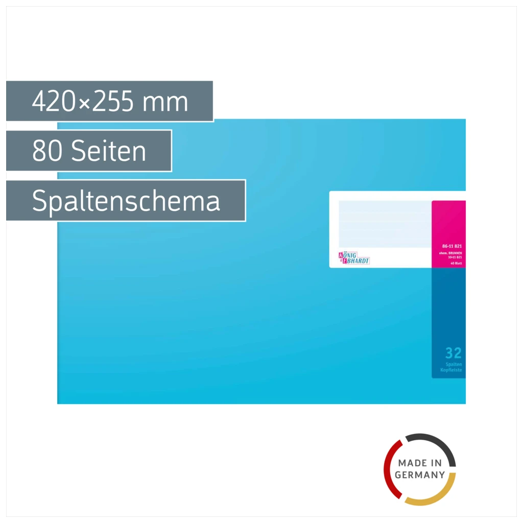 Spaltenbuch mit Kopfleiste | 420×255 mm, 80 Seiten, Spaltenschema, Karton, magenta/hellblau