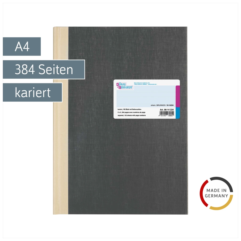 Geschäftsbuch | A4, 384 Seiten, mit Seitenzahlen, kariert, Kunststoff, grau