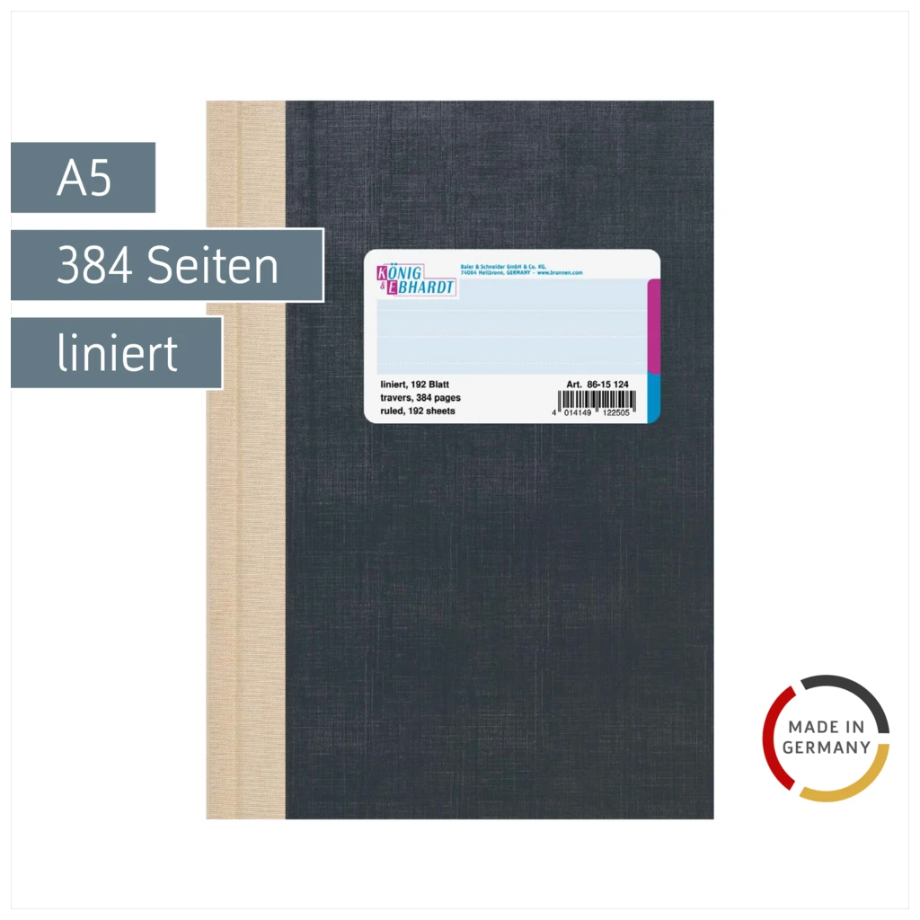 Geschäftsbuch | A5, 384 Seiten, liniert, Kunststoff, grau