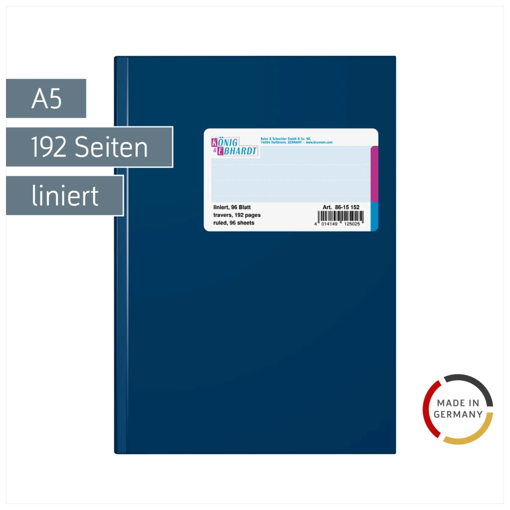 Geschäftsbuch | A5, 192 Seiten, liniert, Kunststoff, blau