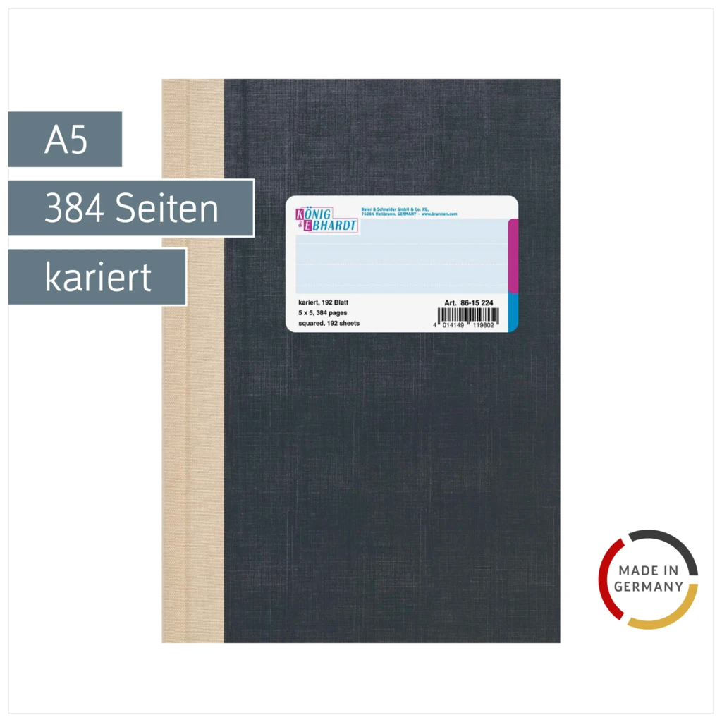Geschäftsbuch | A5, 384 Seiten, kariert, Kunststoff, grau