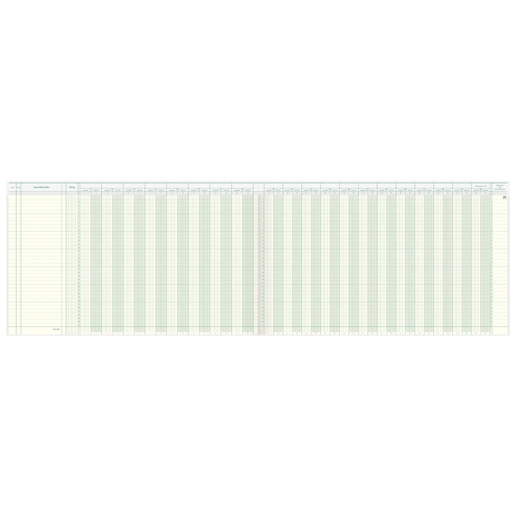 Amerikanisches Journal | 530×297 mm, 96 Seiten, Konten-Journal, Karton, magenta/hellblau